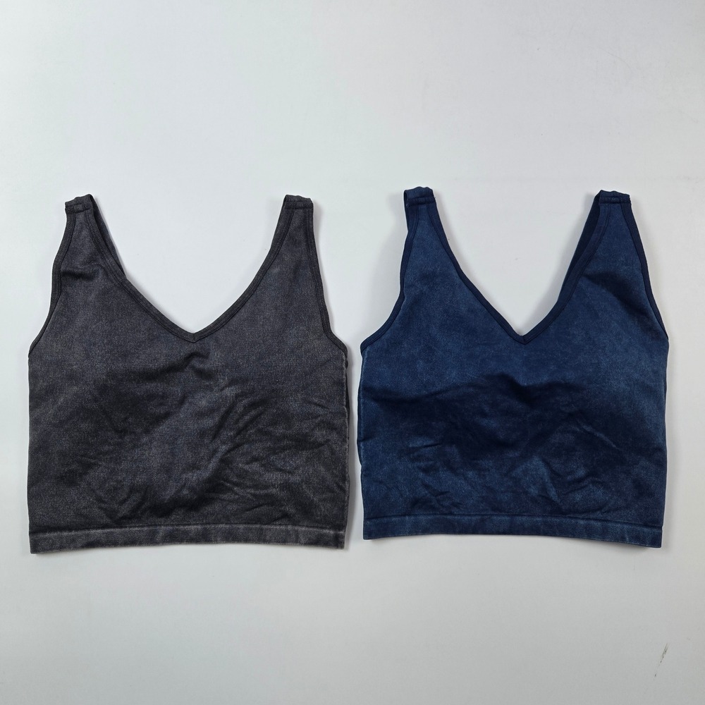 90 Degree by Reflex Sports Bra Women S Gray Blue Stone Wash Seamless Alamo 2Pk